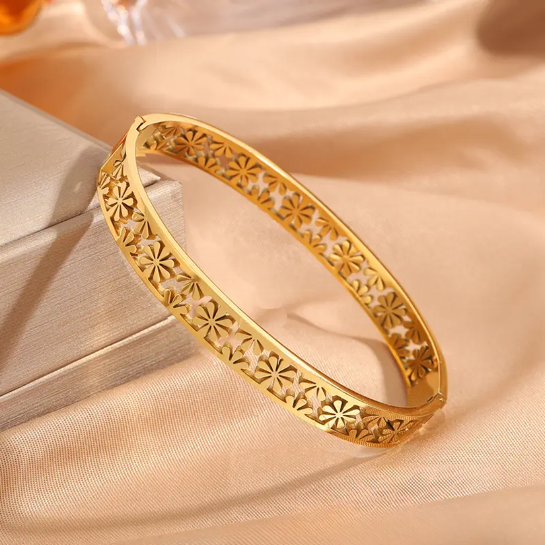 Gold Plated Anti-Tarnish Floral Cutout Kada (Size 2.6 & 2.8)