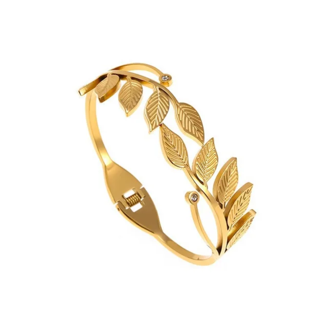 Gold Plated Anti-Tarnish Leaf Design Kada with Stone Detailing