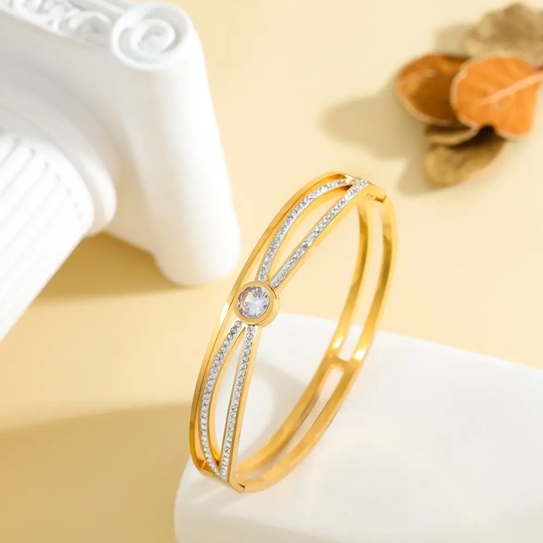 Gold Plated Anti-Tarnish Kada with Stone Dial Design (Size 2.6 & 2.8)