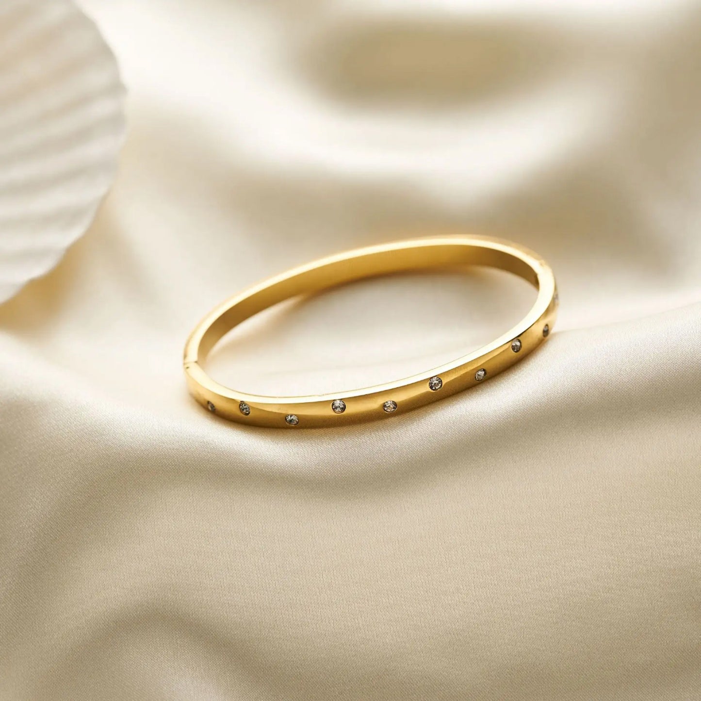 ✨ Anti-Tarnish Gold Plated Kada Bracelet with Minimal Crystal Detailing