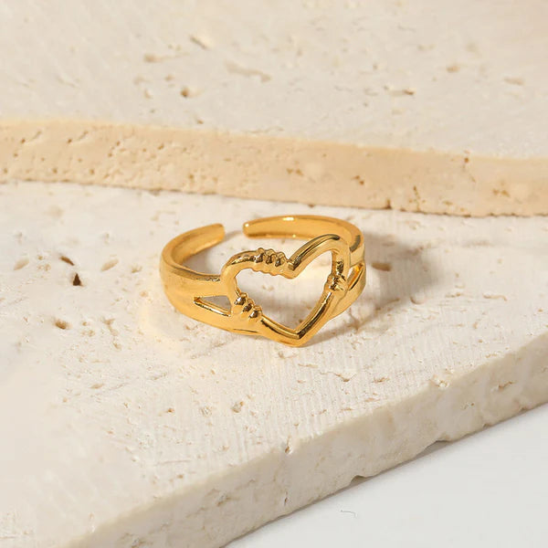 Gold Plated Anti Tarnish Heart Adjustable Finger Ring