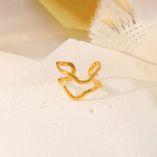 Gold Plated Abstract Wave Adjustable Anti Tarnish Finger Ring