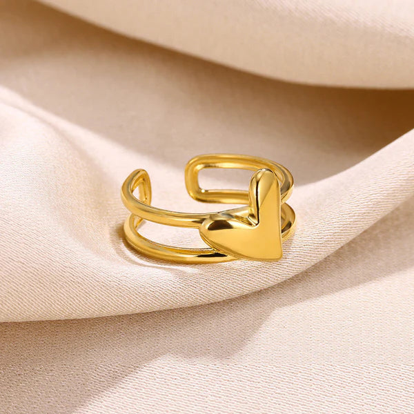 Gold Plated Anti Tarnish Adjustable Heart Finger Ring
