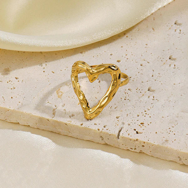 Gold Plated Anti Tarnish Hollow Heart Finger Ring