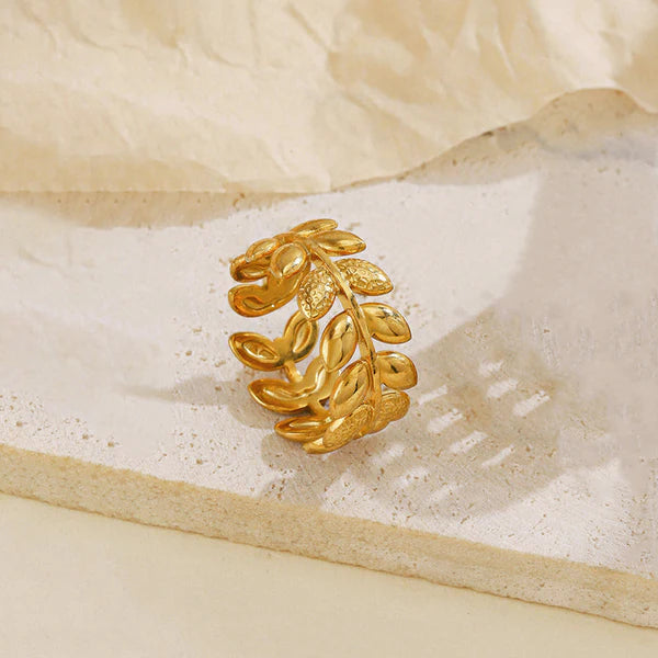 Gold Plated Leaf Adjustable Anti Tarnish Finger Ring