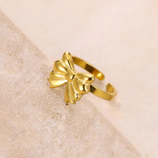 Gold Plated Anti-Tarnish Adjustable Bow Finger Ring 🎀