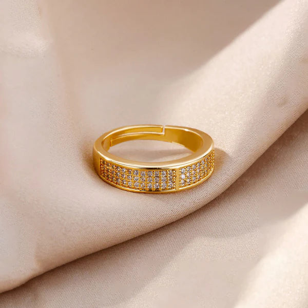 Gold Plated CZ Stone Band Adjustable Anti Tarnish Ring