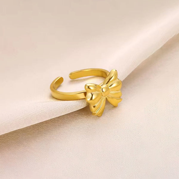 Gold Plated Anti-Tarnish Adjustable Bow Finger Ring 🎀