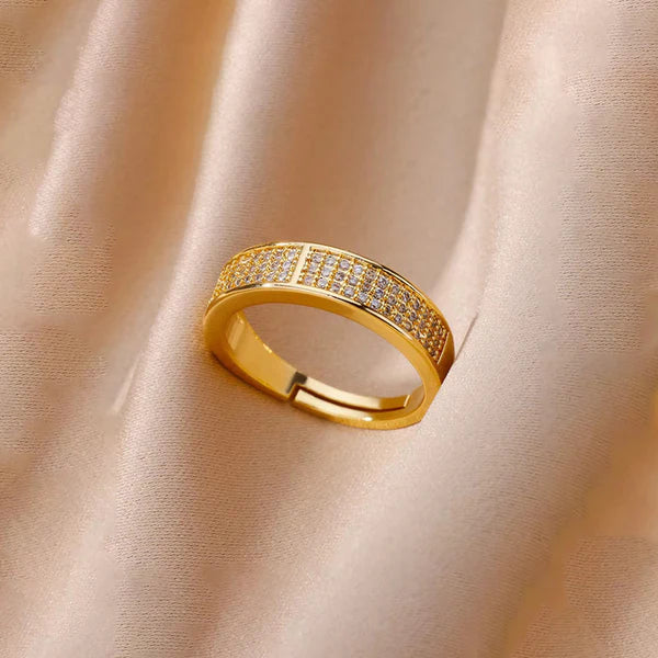 Gold Plated CZ Stone Band Adjustable Anti Tarnish Ring