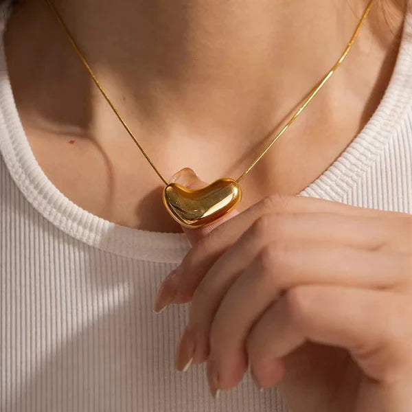Gold Plated Bean Pendant Anti Tarnish Necklace