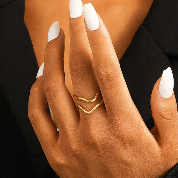 Gold Plated Abstract Wave Adjustable Anti Tarnish Finger Ring