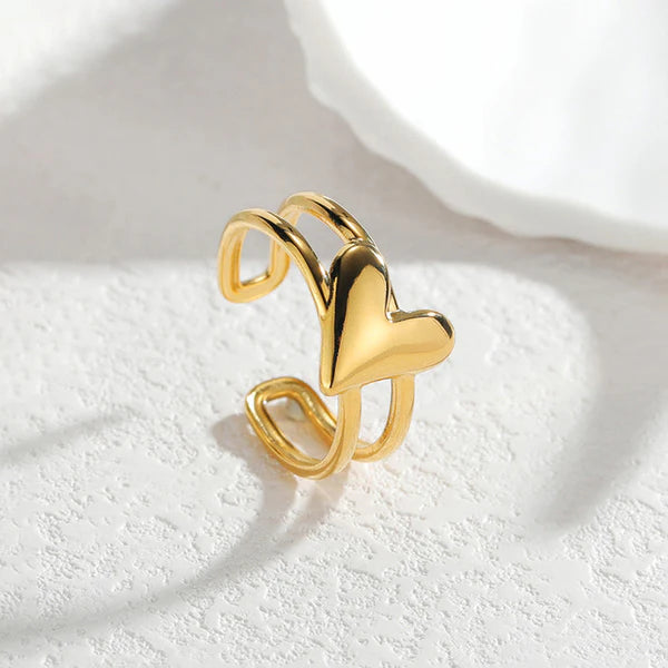 Gold Plated Anti Tarnish Adjustable Heart Finger Ring