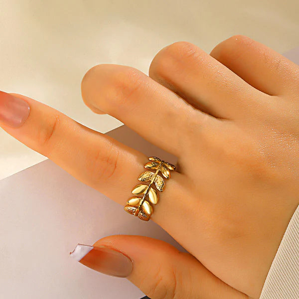 Gold Plated Leaf Adjustable Anti Tarnish Finger Ring