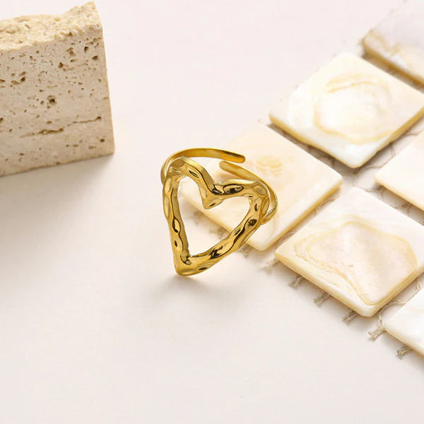 Gold Plated Anti Tarnish Hollow Heart Finger Ring