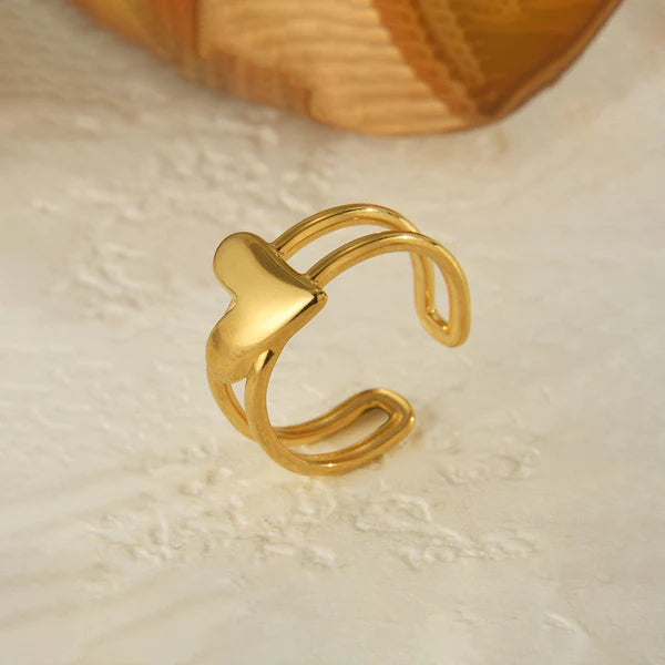 Gold Plated Anti Tarnish Adjustable Heart Finger Ring