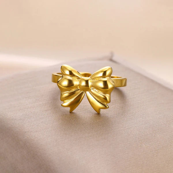 Gold Plated Anti-Tarnish Adjustable Bow Finger Ring 🎀