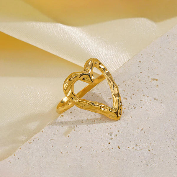 Gold Plated Anti Tarnish Hollow Heart Finger Ring