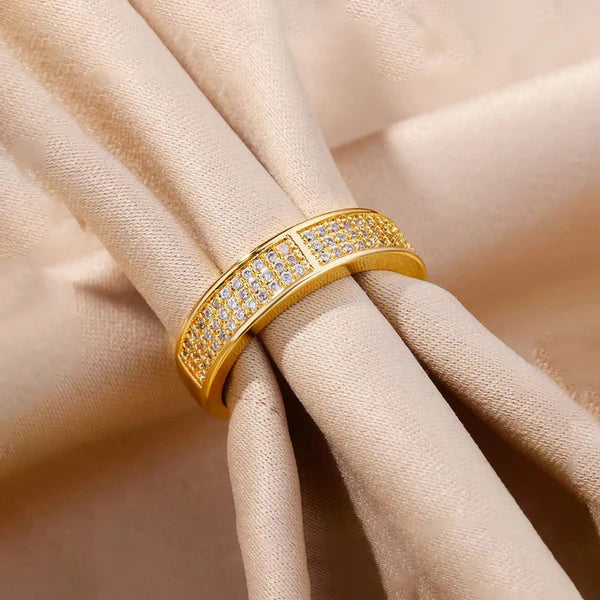 Gold Plated CZ Stone Band Adjustable Anti Tarnish Ring