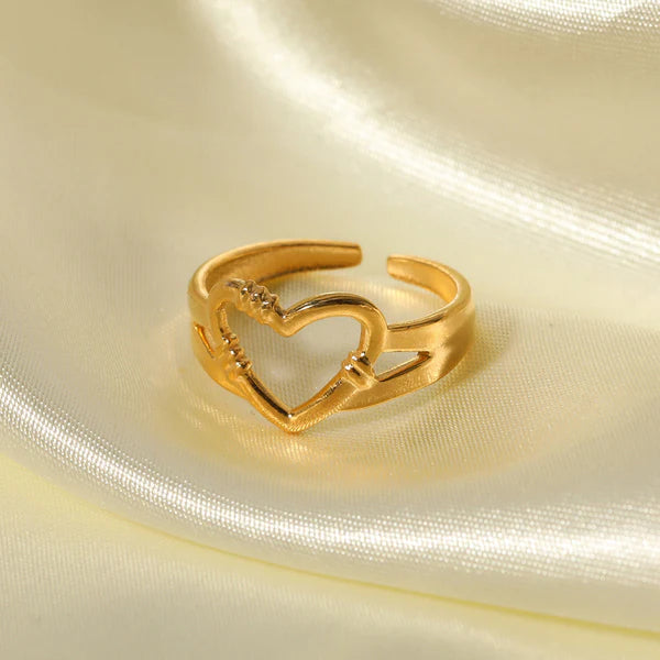 Gold Plated Anti Tarnish Heart Adjustable Finger Ring