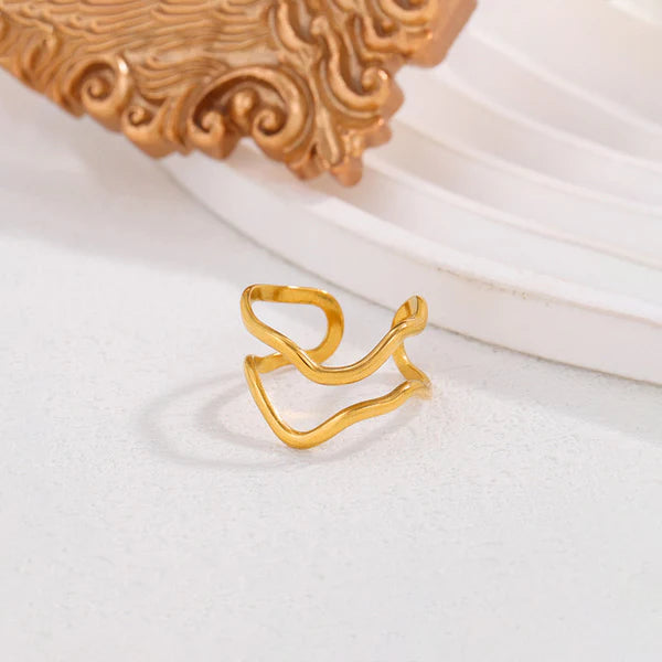 Gold Plated Abstract Wave Adjustable Anti Tarnish Finger Ring