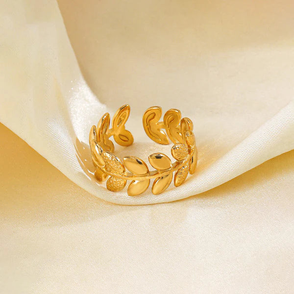 Gold Plated Leaf Adjustable Anti Tarnish Finger Ring