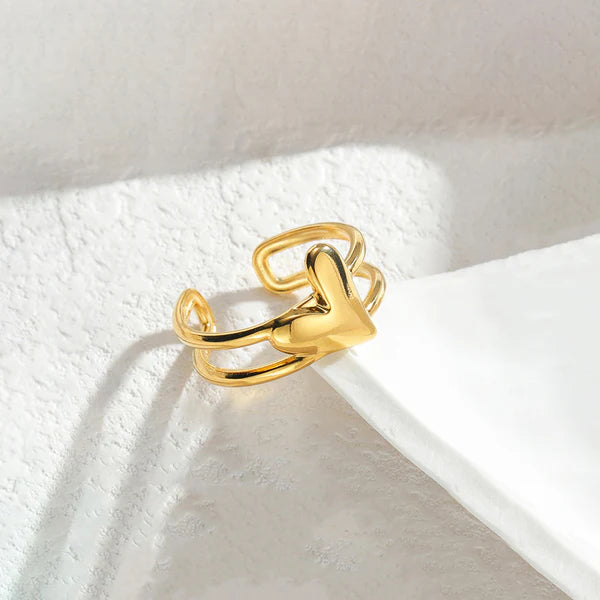 Gold Plated Anti Tarnish Adjustable Heart Finger Ring
