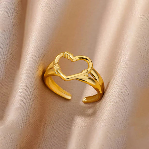 Gold Plated Anti Tarnish Heart Adjustable Finger Ring