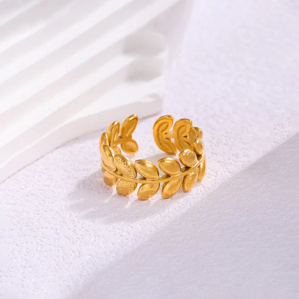 Gold Plated Leaf Adjustable Anti Tarnish Finger Ring