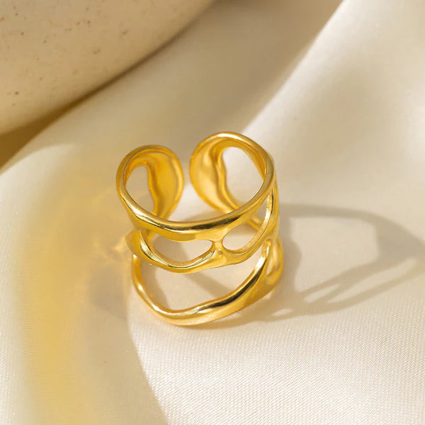 Gold Plated Anti Tarnish Hollow Adjustable Finger Ring