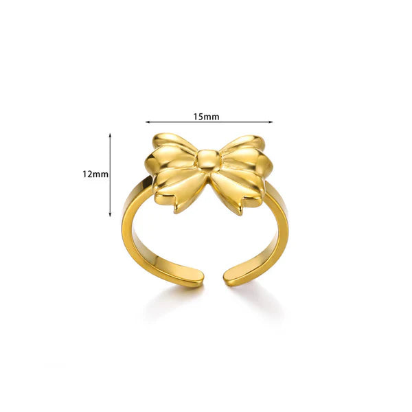 Gold Plated Anti-Tarnish Adjustable Bow Finger Ring 🎀