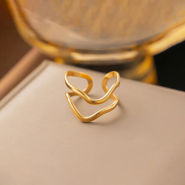 Gold Plated Abstract Wave Adjustable Anti Tarnish Finger Ring