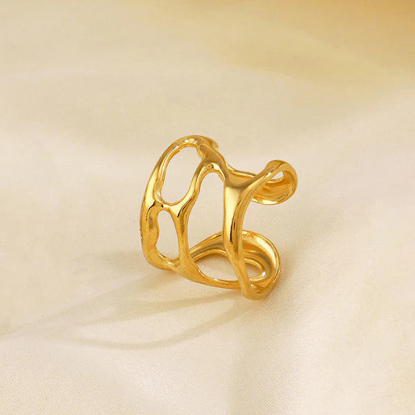 Gold Plated Anti Tarnish Hollow Adjustable Finger Ring