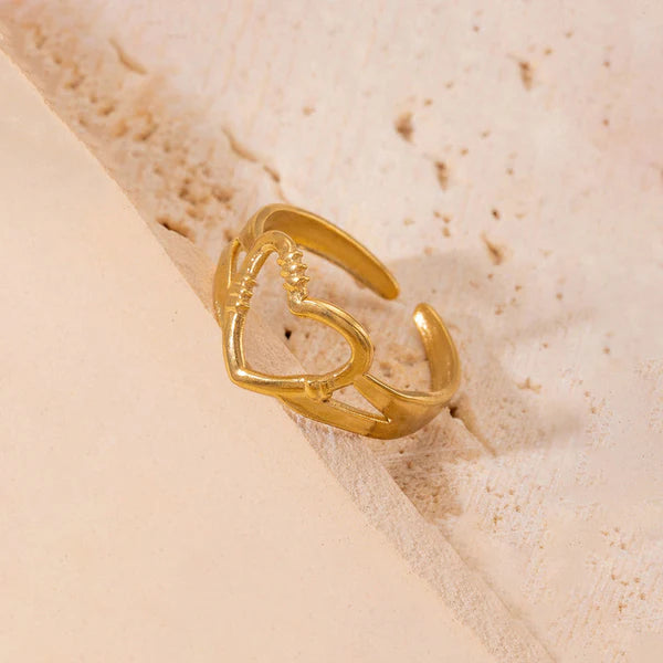 Gold Plated Anti Tarnish Heart Adjustable Finger Ring