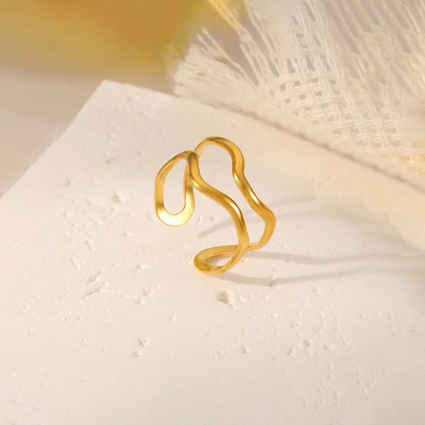 Gold Plated Abstract Wave Adjustable Anti Tarnish Finger Ring