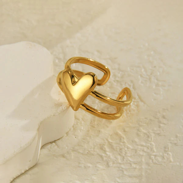 Gold Plated Anti Tarnish Adjustable Heart Finger Ring