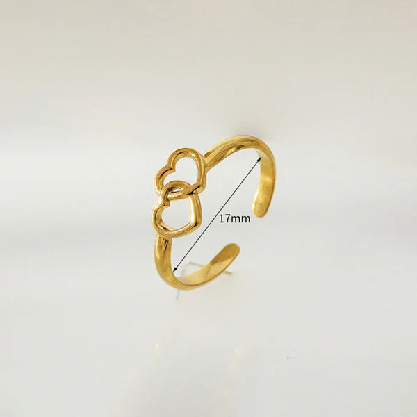 Gold Plated Interlocking Double Heart Adjustable Finger Ring