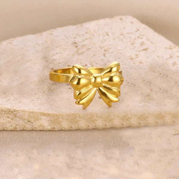 Gold Plated Anti-Tarnish Adjustable Bow Finger Ring 🎀