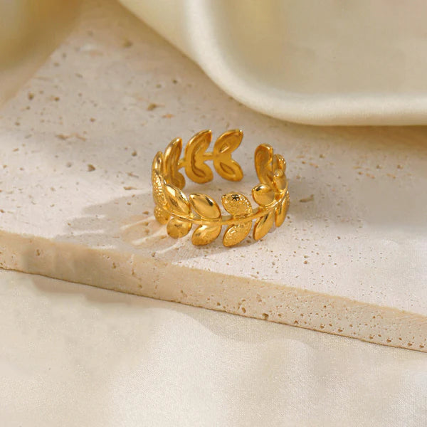 Gold Plated Leaf Adjustable Anti Tarnish Finger Ring