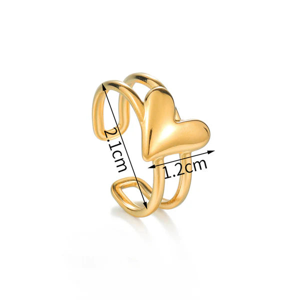 Gold Plated Anti Tarnish Adjustable Heart Finger Ring