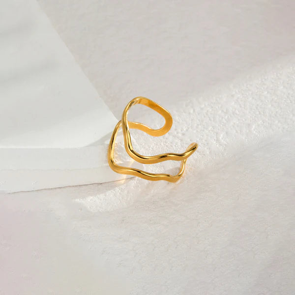 Gold Plated Abstract Wave Adjustable Anti Tarnish Finger Ring