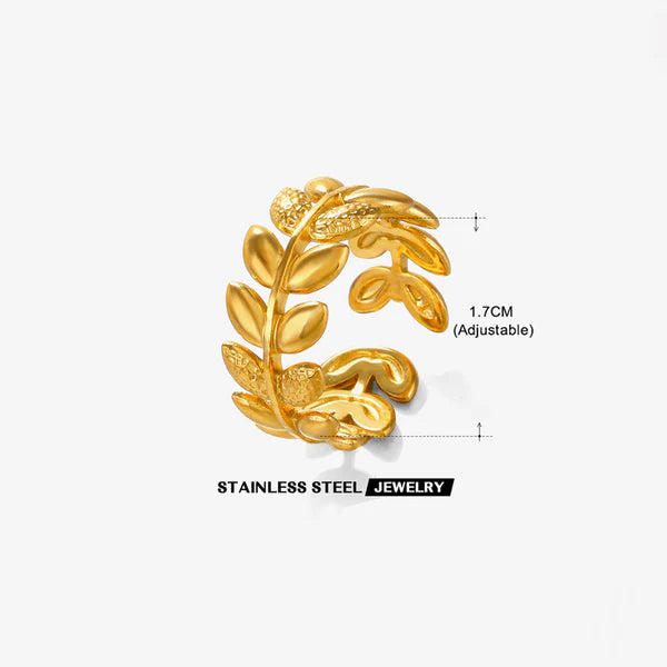 Gold Plated Leaf Adjustable Anti Tarnish Finger Ring