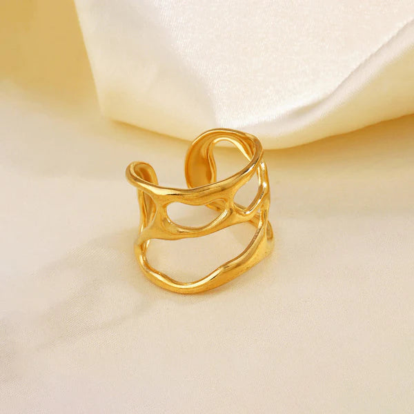 Gold Plated Anti Tarnish Hollow Adjustable Finger Ring
