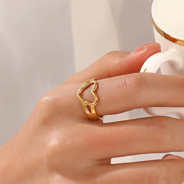 Gold Plated Anti Tarnish Heart Adjustable Finger Ring