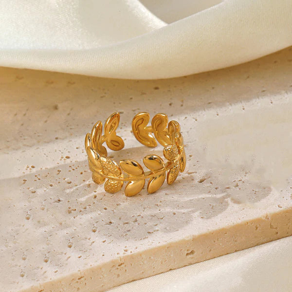 Gold Plated Leaf Adjustable Anti Tarnish Finger Ring