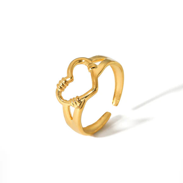 Gold Plated Anti Tarnish Heart Adjustable Finger Ring
