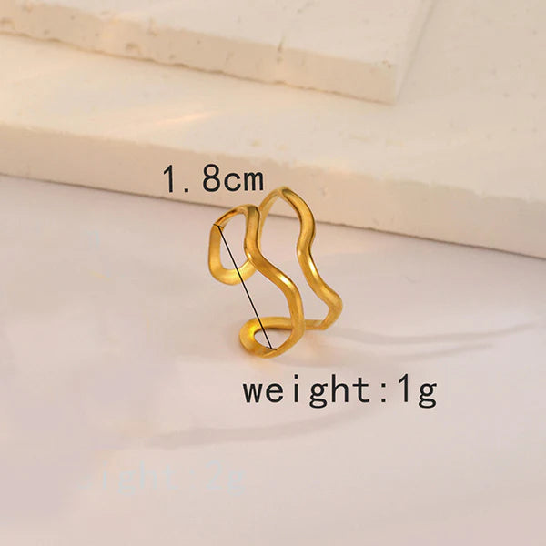 Gold Plated Abstract Wave Adjustable Anti Tarnish Finger Ring