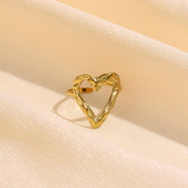 Gold Plated Anti Tarnish Hollow Heart Finger Ring
