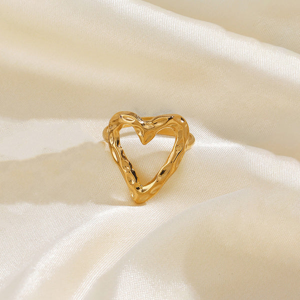 Gold Plated Anti Tarnish Hollow Heart Finger Ring