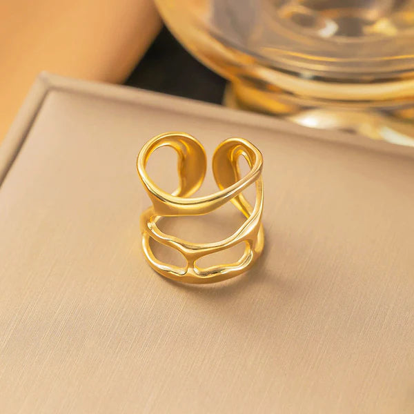 Gold Plated Anti Tarnish Hollow Adjustable Finger Ring