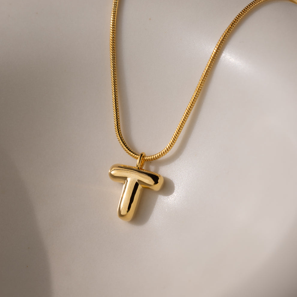Bold Gold Plated Initial "T" Pendant Necklace